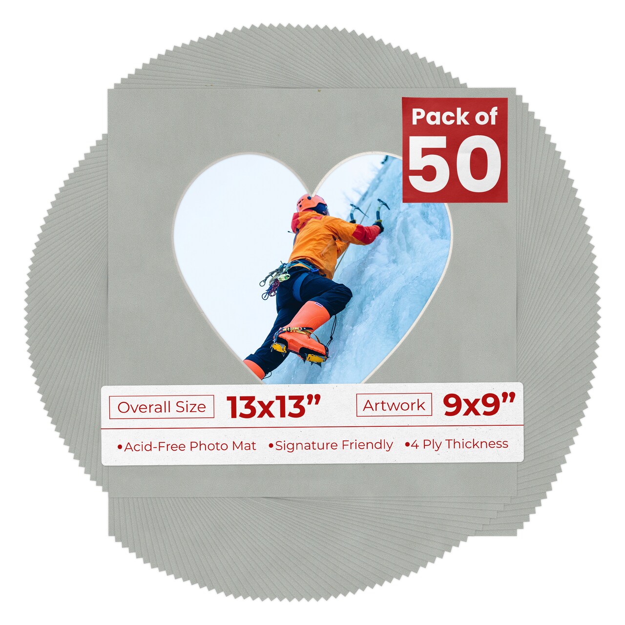 Light Grey Suede Mat Board for 13x13 Frames - Heart Opening for 9x9 Photos